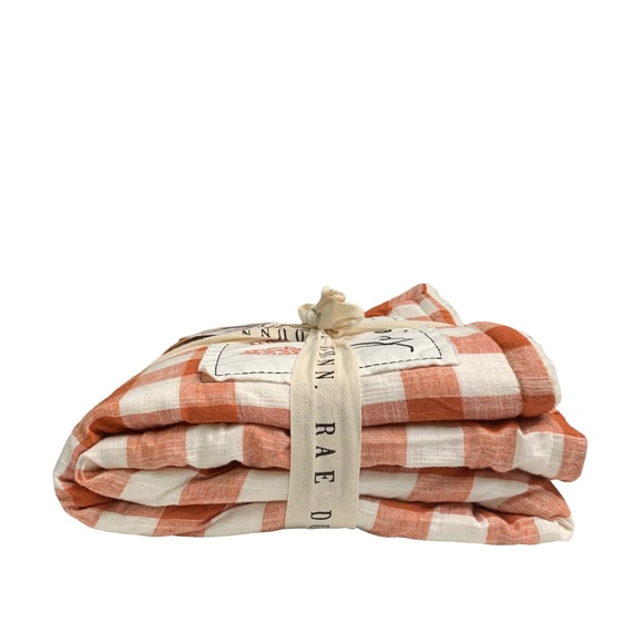 Rae Dunn blessed Buffalo Check Sherpa Throw Blanket Orange Cream White Plaid NWT - Picture 5 of 15